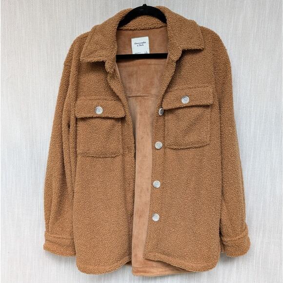 NWT Abercrombie & Fitch Teddy Fleece Soft Sherpa Shirt Button Jacket, size S - Picture 1 of 8